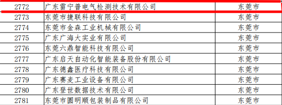 廣東雷寧普檢測入庫廣東省2020年第三批科技型中小企業名單